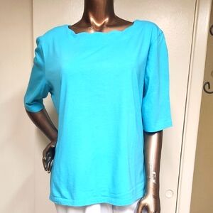 Coral Bay Turquoise Scalloped Neck Top